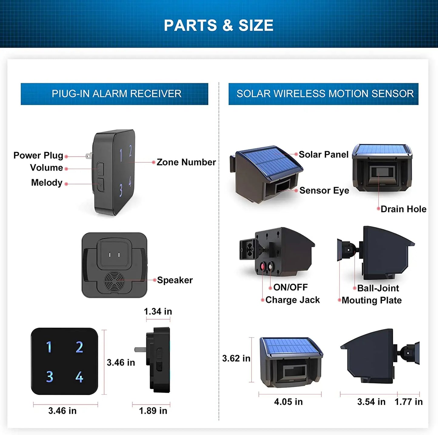 HTZSAFE Solar Wireless Driveway Alarm With Weather Resistant Motion Sensor