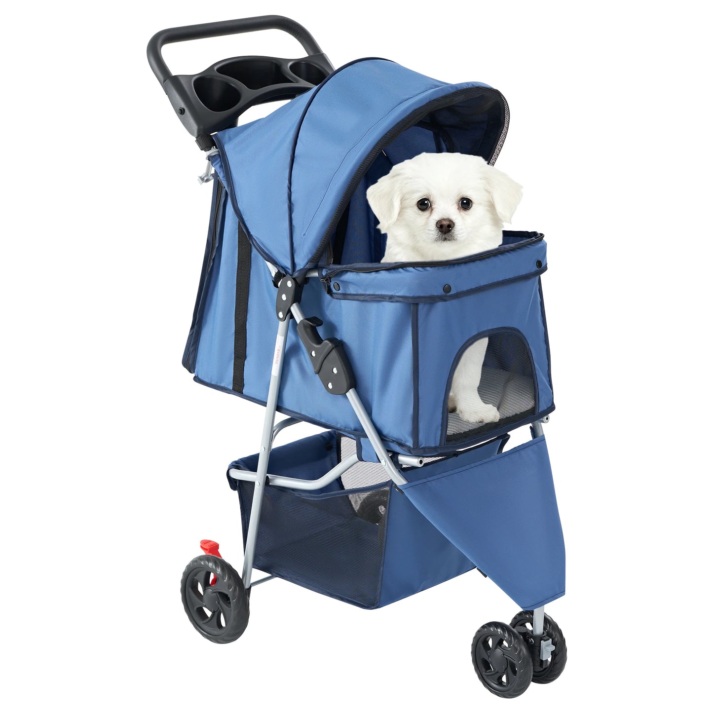 Jhk 3 Wheels Foldable Pet Stroller For Small Dogs And Cats With Mesh Windows