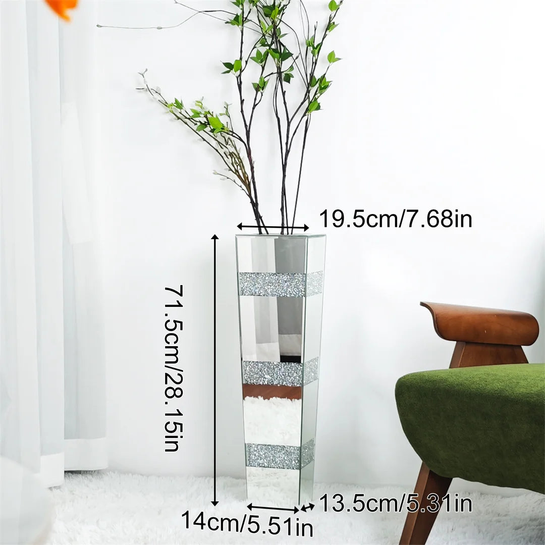 Modern Floor Vase Crystal Mirror Glass Standing Flower Vase