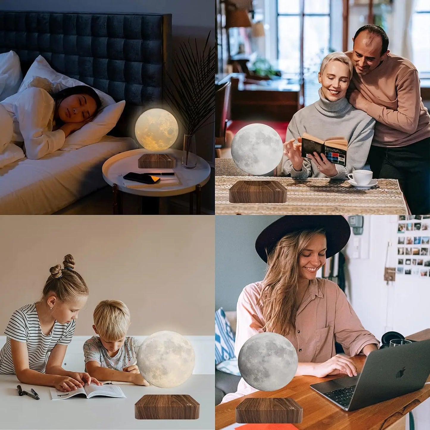 Mexllex Magnetic Floating Moon Lamp With Wooden Base LED