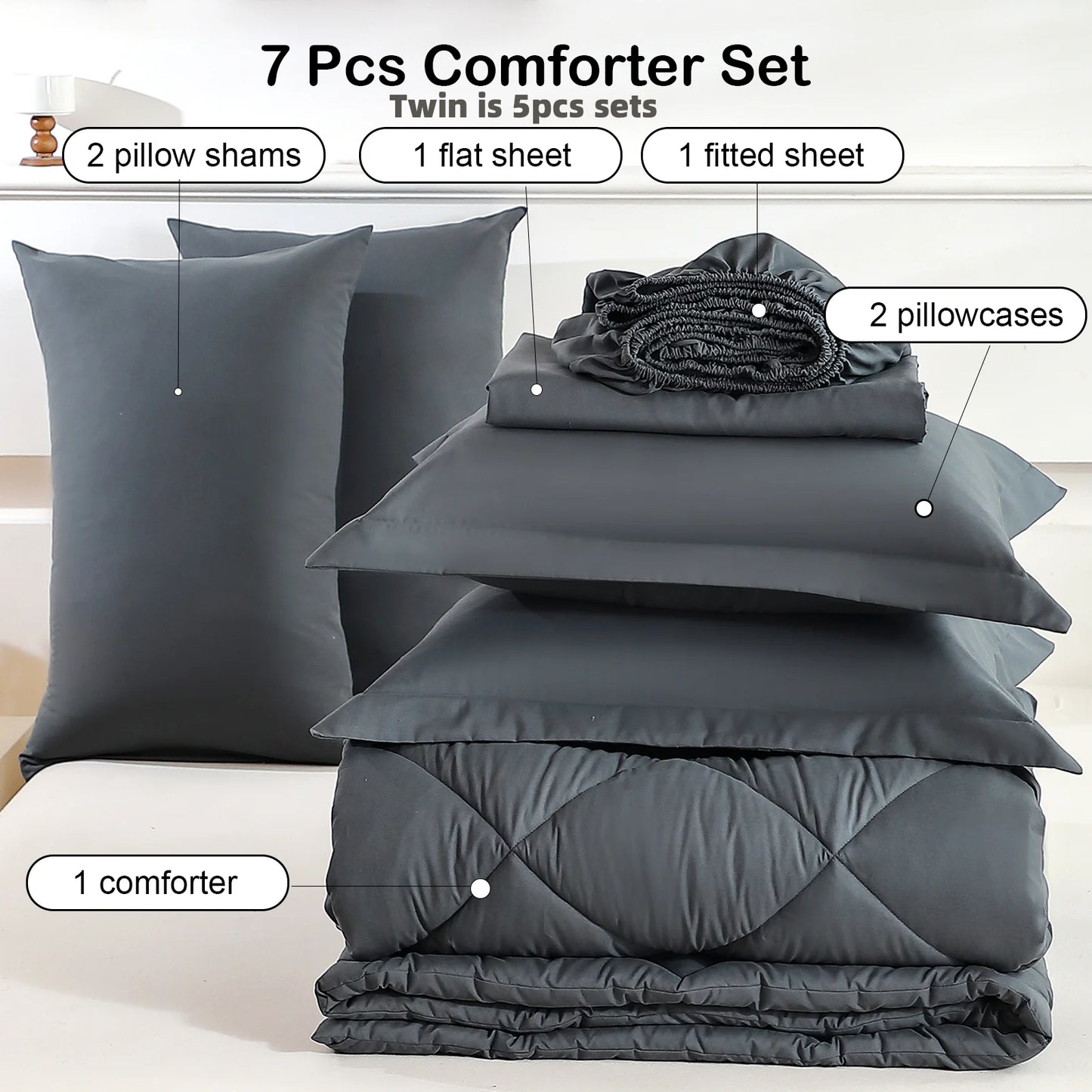 easYum 7-Piece Bedding Set Comforter Flat And Fitted Sheets