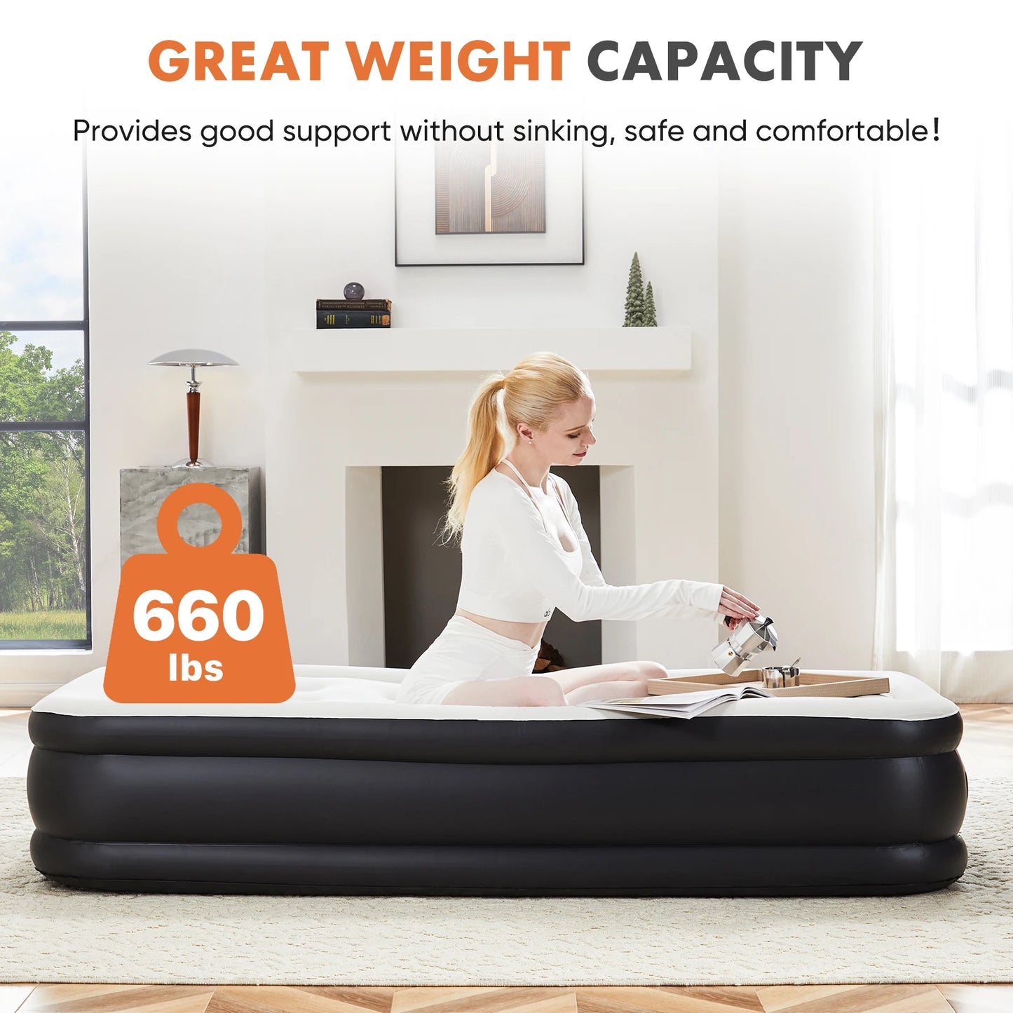 JHK Air Mattress Non Slip Bottom With 660 Lb Capacity