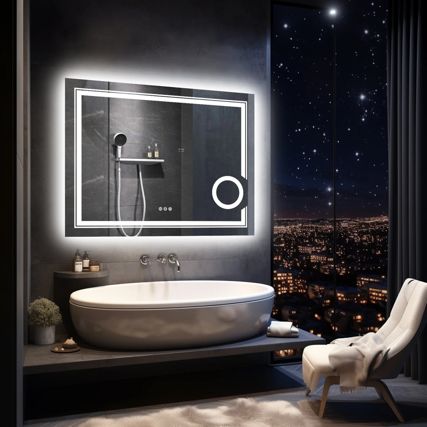Wisfor LED Lighted Smart Bathroom Mirror 3X Magnifier Anti Fog