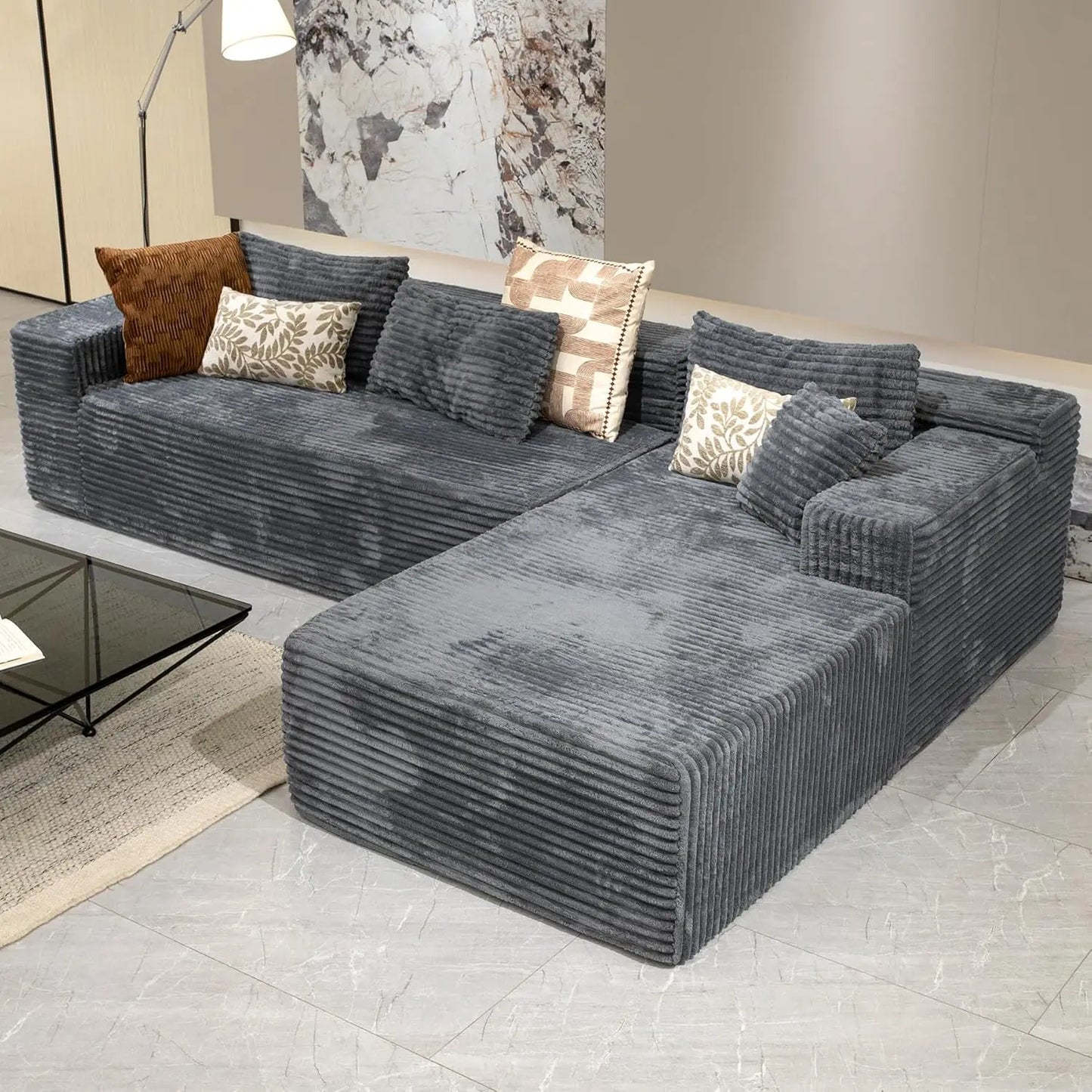 Cloud Corduroy L Shaped Sectional Couch With Chaise