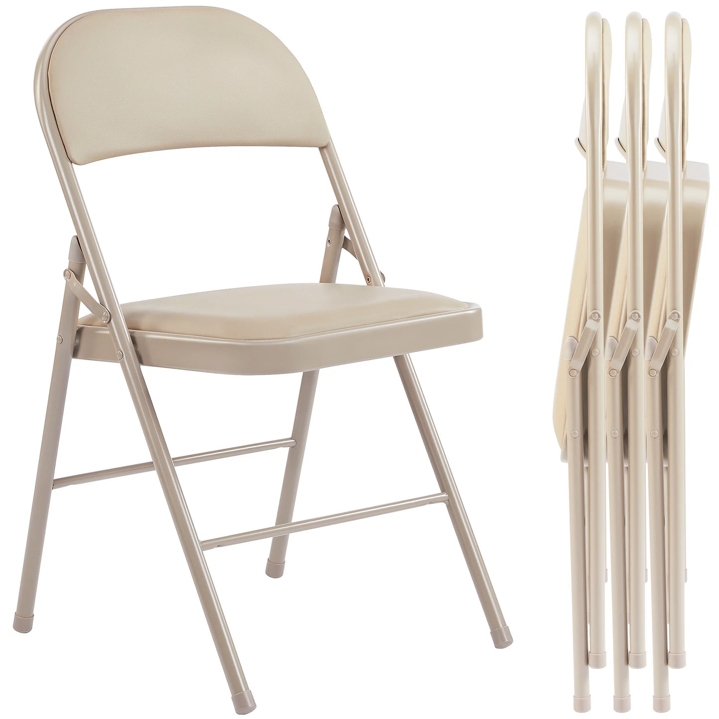 JHK Leather Padded Folding Chair 4 Pack Set For Living Room Outdoor Use