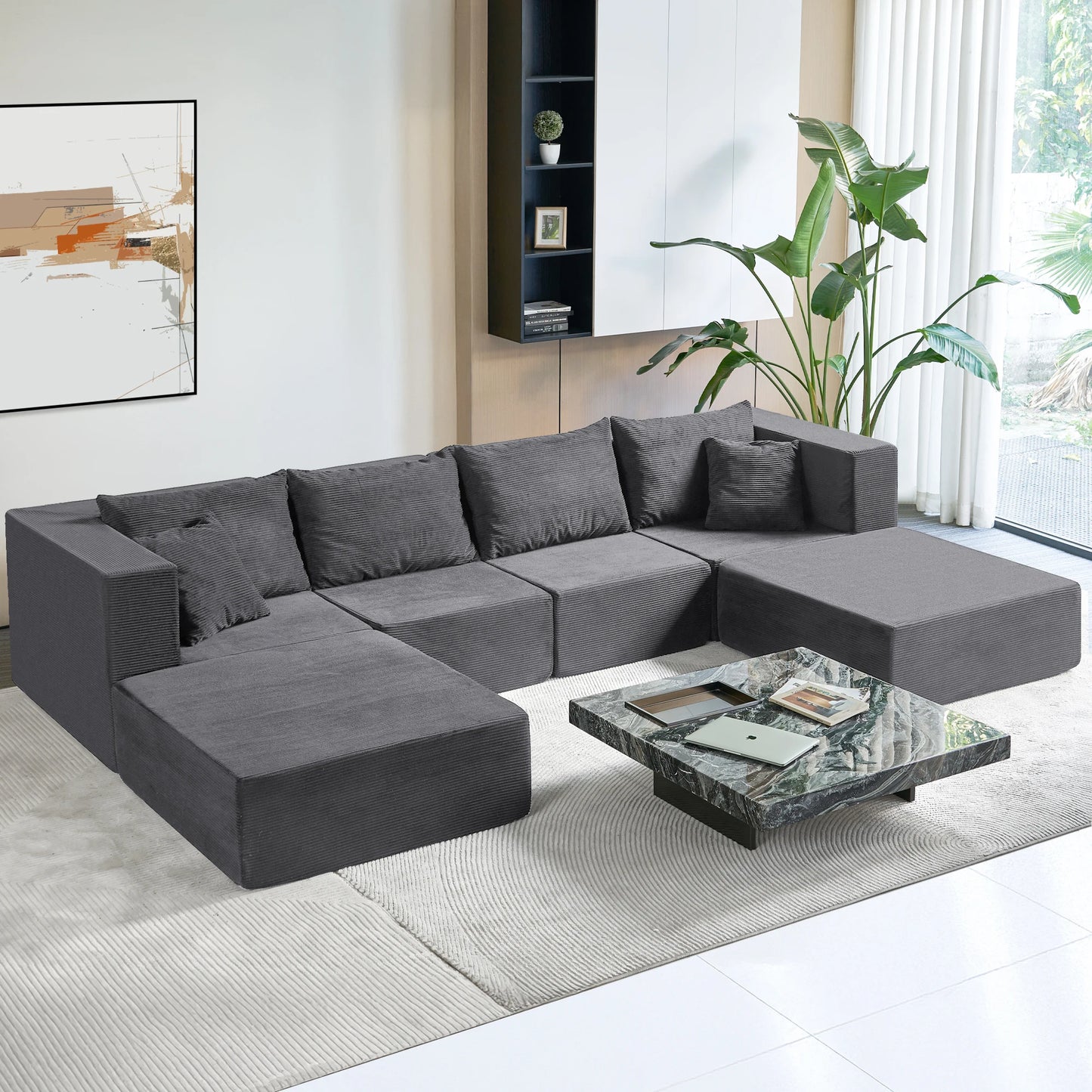 Modern Modular Sectional Sofa With Deep Seat And Convertible Bed