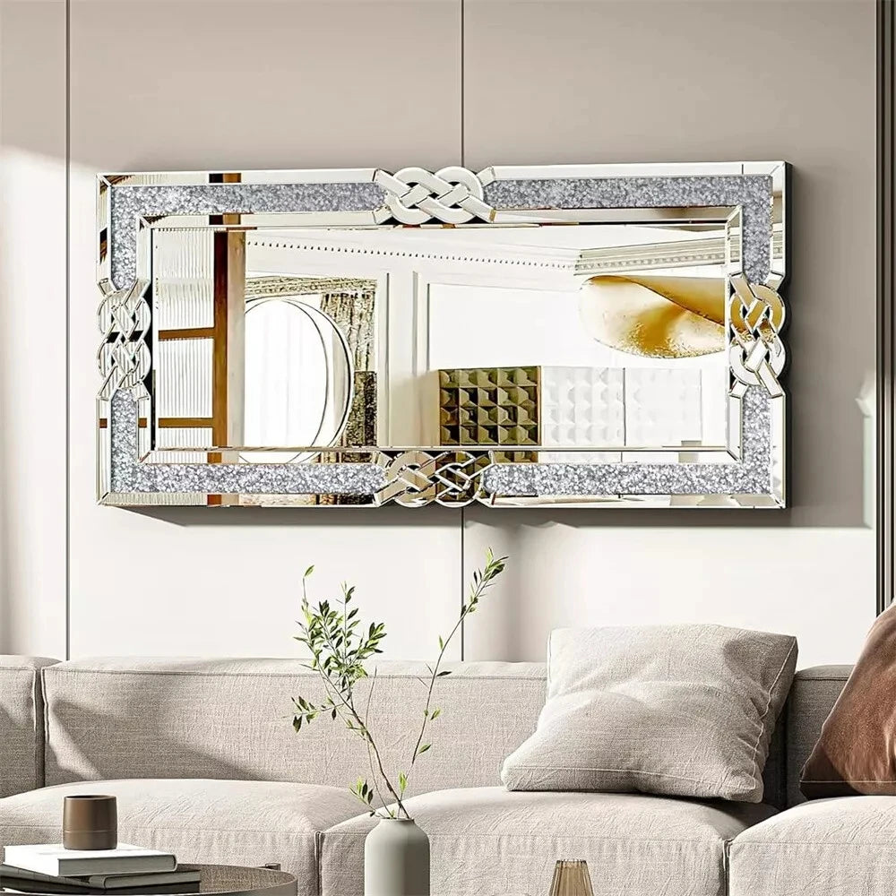 Crystal Diamond Wall Mirrors Rectangular Hanging Wall Mount
