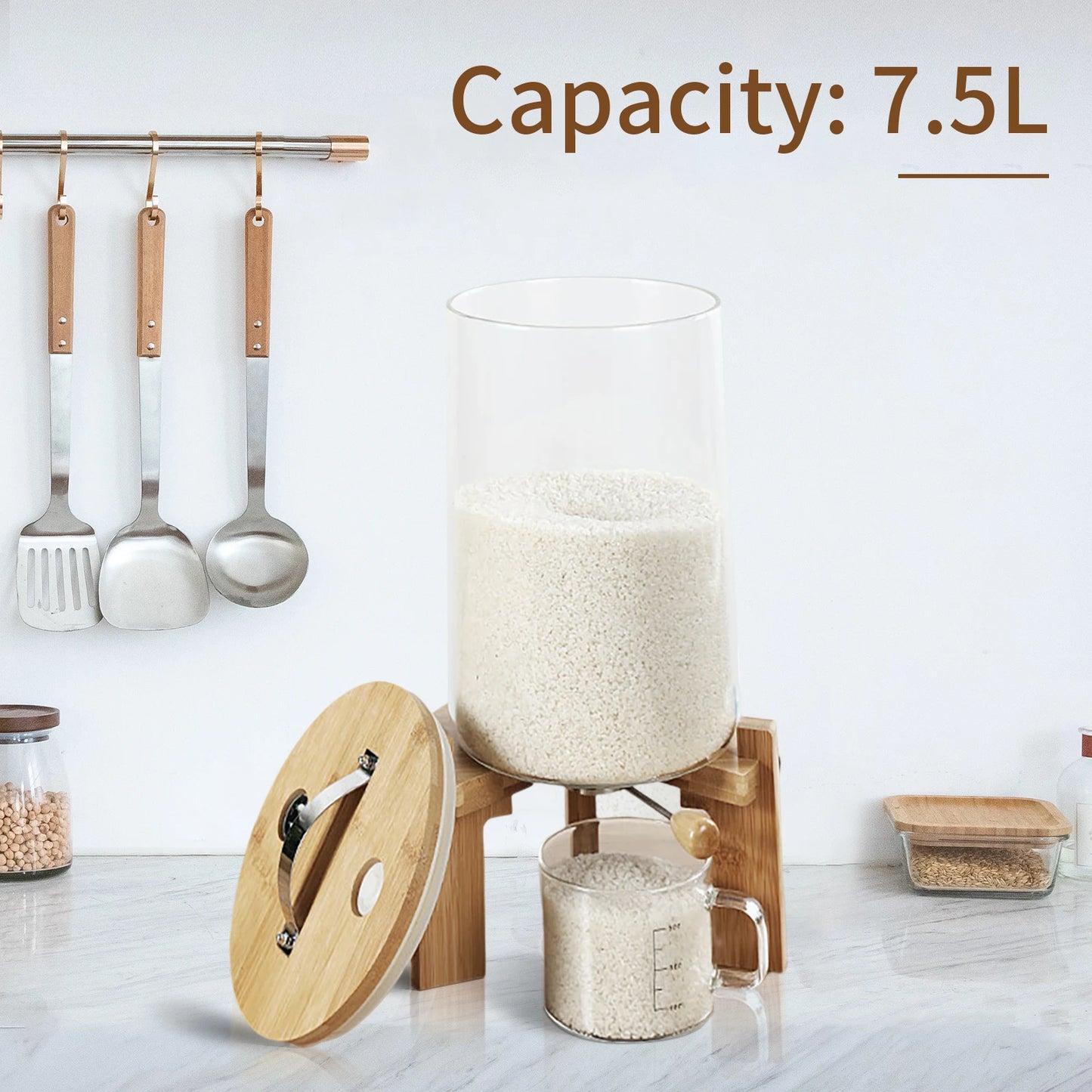 Flour And Cereal Glass Container With Bamboo Lid Airtight Storage