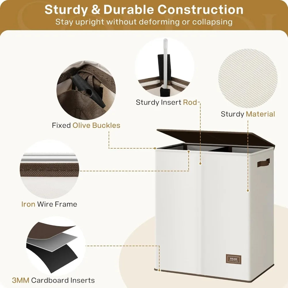 Two-Section Collapsible Laundry Hamper With Lid And Removable Bags