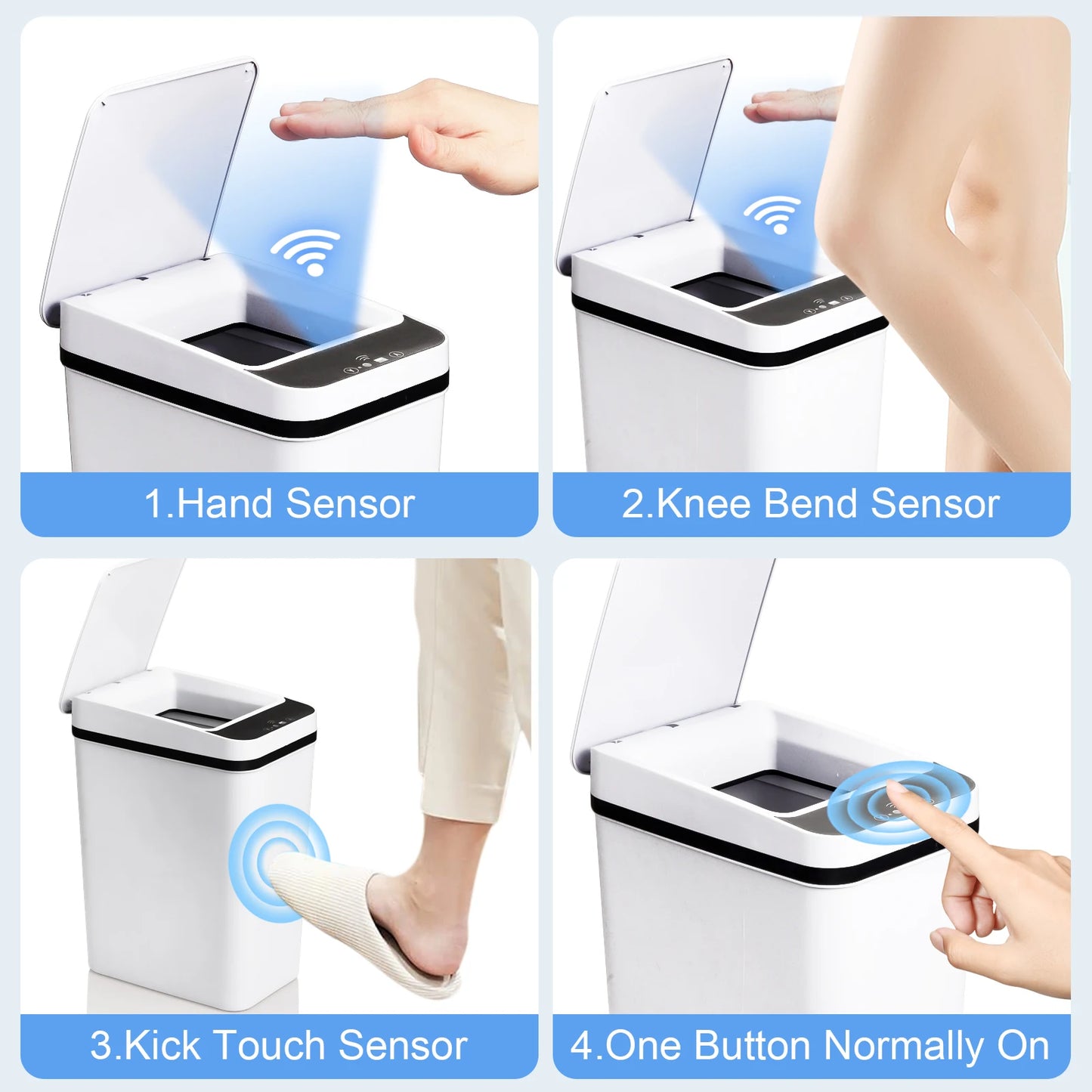 2 Pack Touchless Motion Sensor Trash Cans With Slim Lid