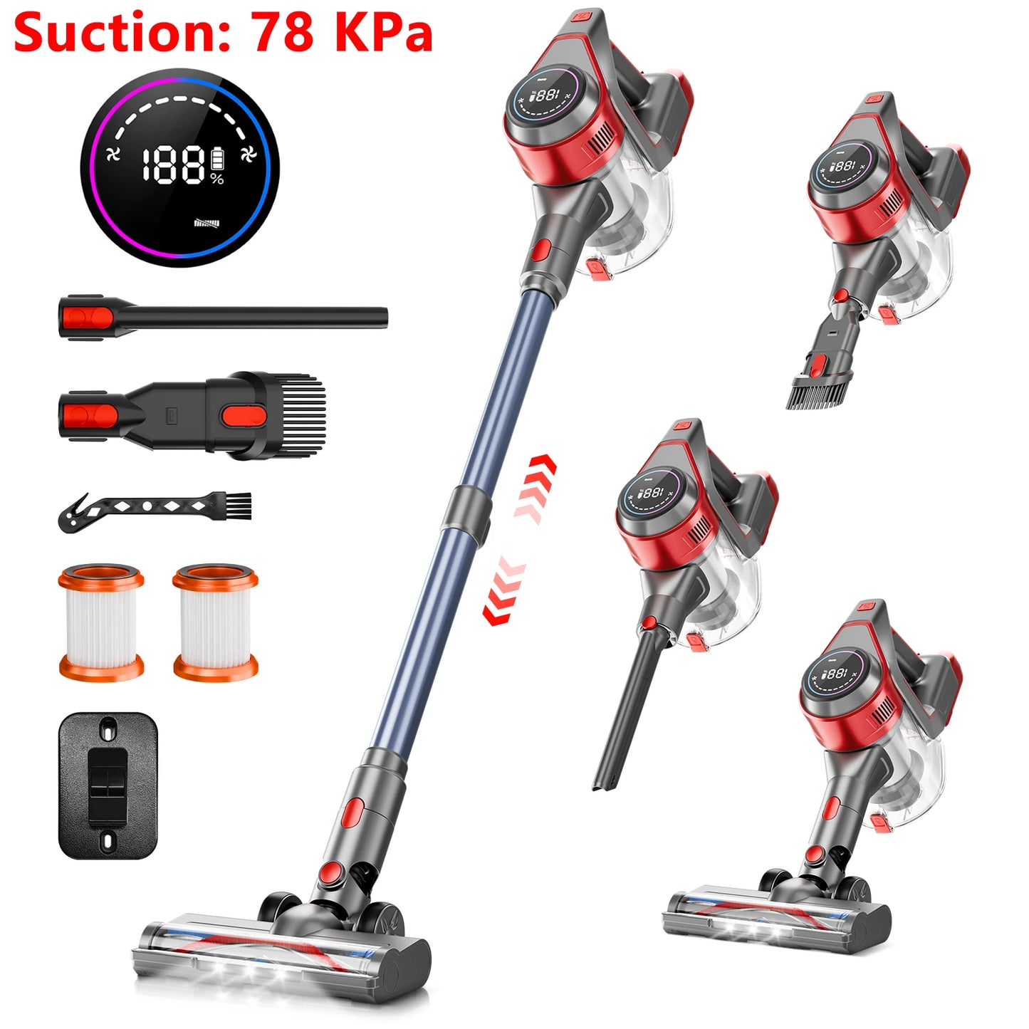 Honki Cordless Wet Dry Vacuum Cleaner With LED Suction