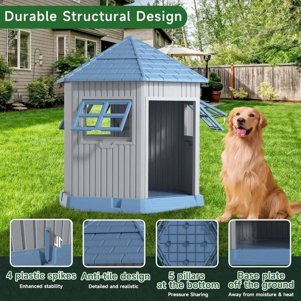 Durable Indoor Outdoor Dog House With Window and Elevated Floor