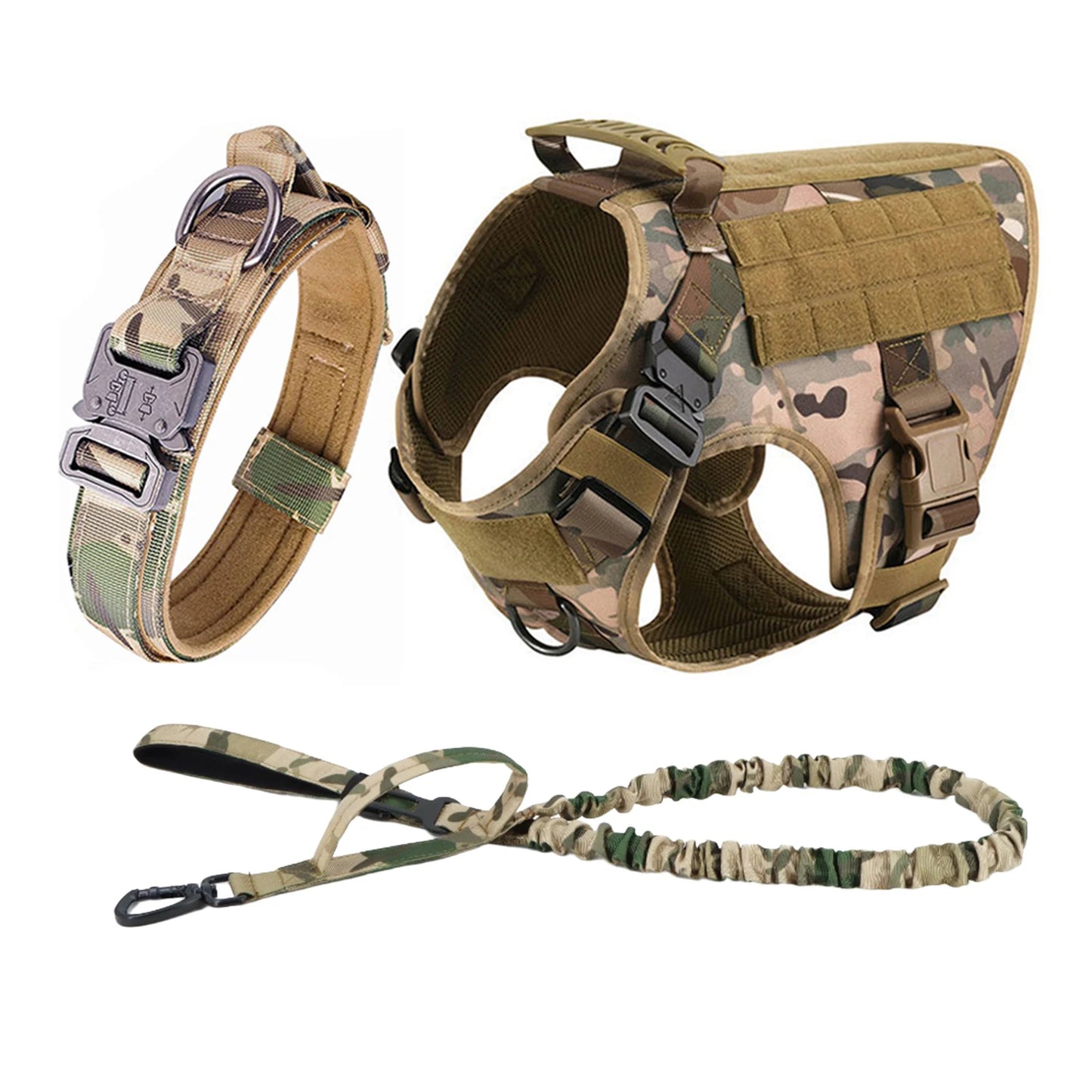 Tactical Padded Nylon Dog Harness Vest With Leash And Collar