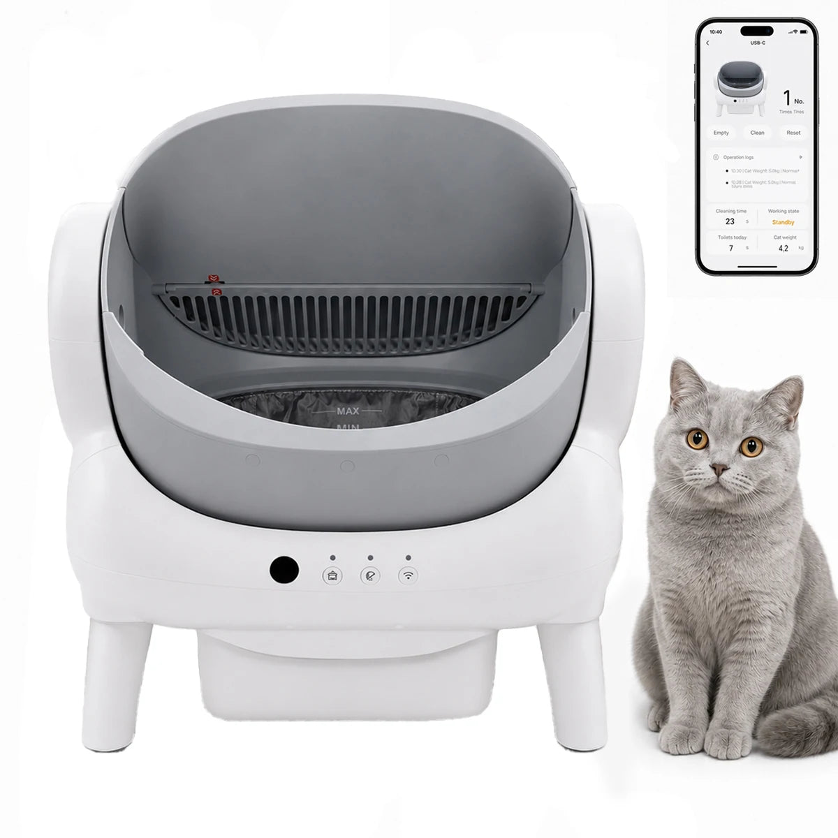 Smart Automatic Cat Litter Box Offering Self Cleaning And App Integration