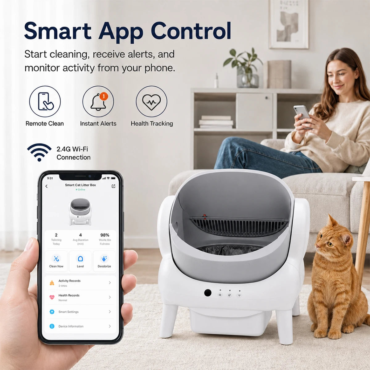 Smart Automatic Cat Litter Box Offering Self Cleaning And App Integration