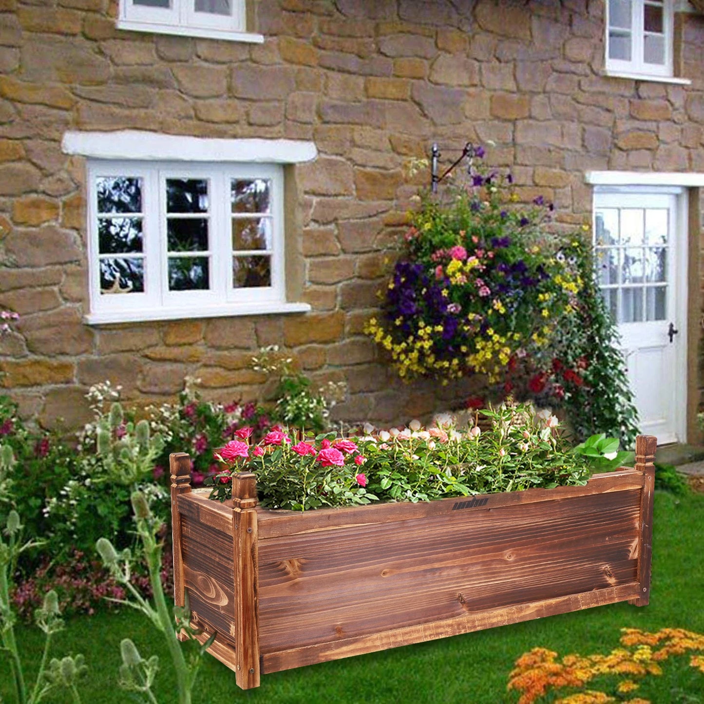 Wooden Raised Garden Bed Window Planter By P-WD356W
