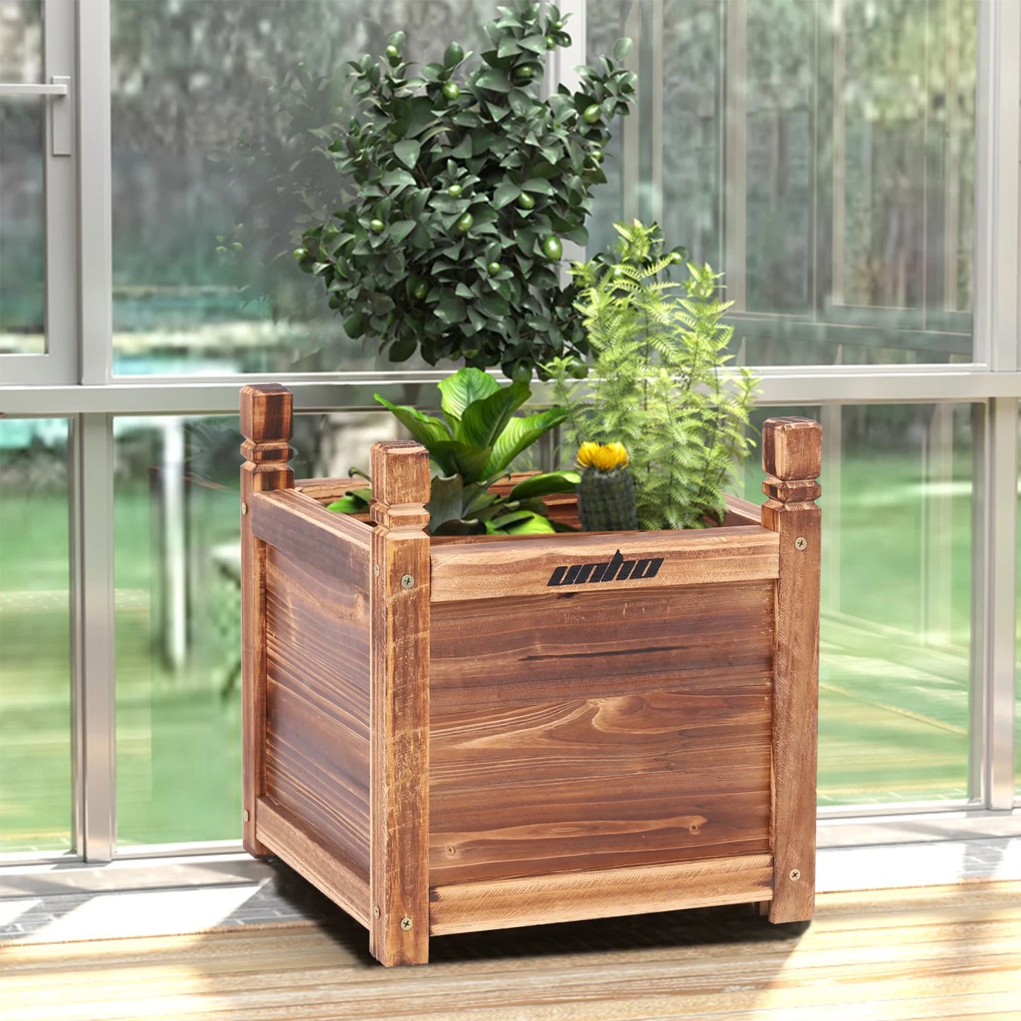 Wooden Raised Garden Bed Window Planter By P-WD356W