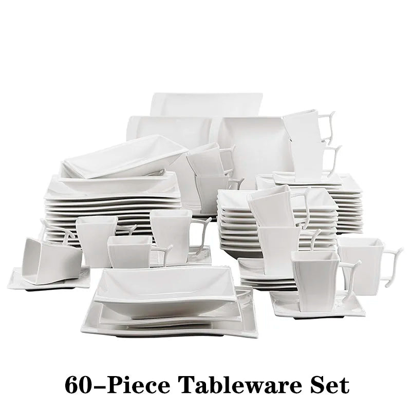MALACASA Flora White Porcelain Dinnerware Set For 12 People