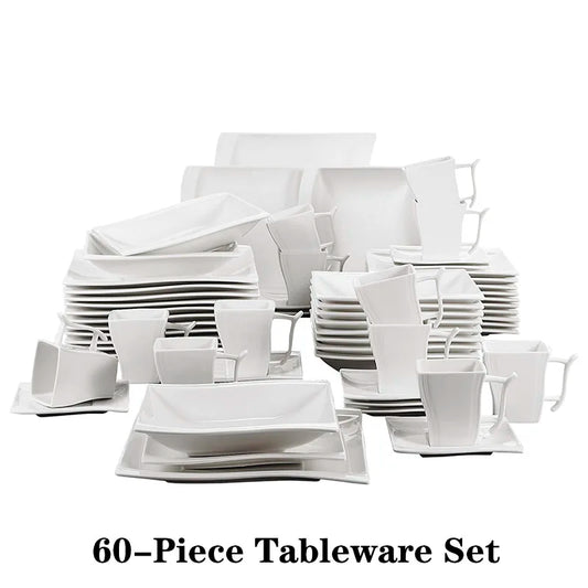 MALACASA Flora White Porcelain Dinnerware Set For 12 People