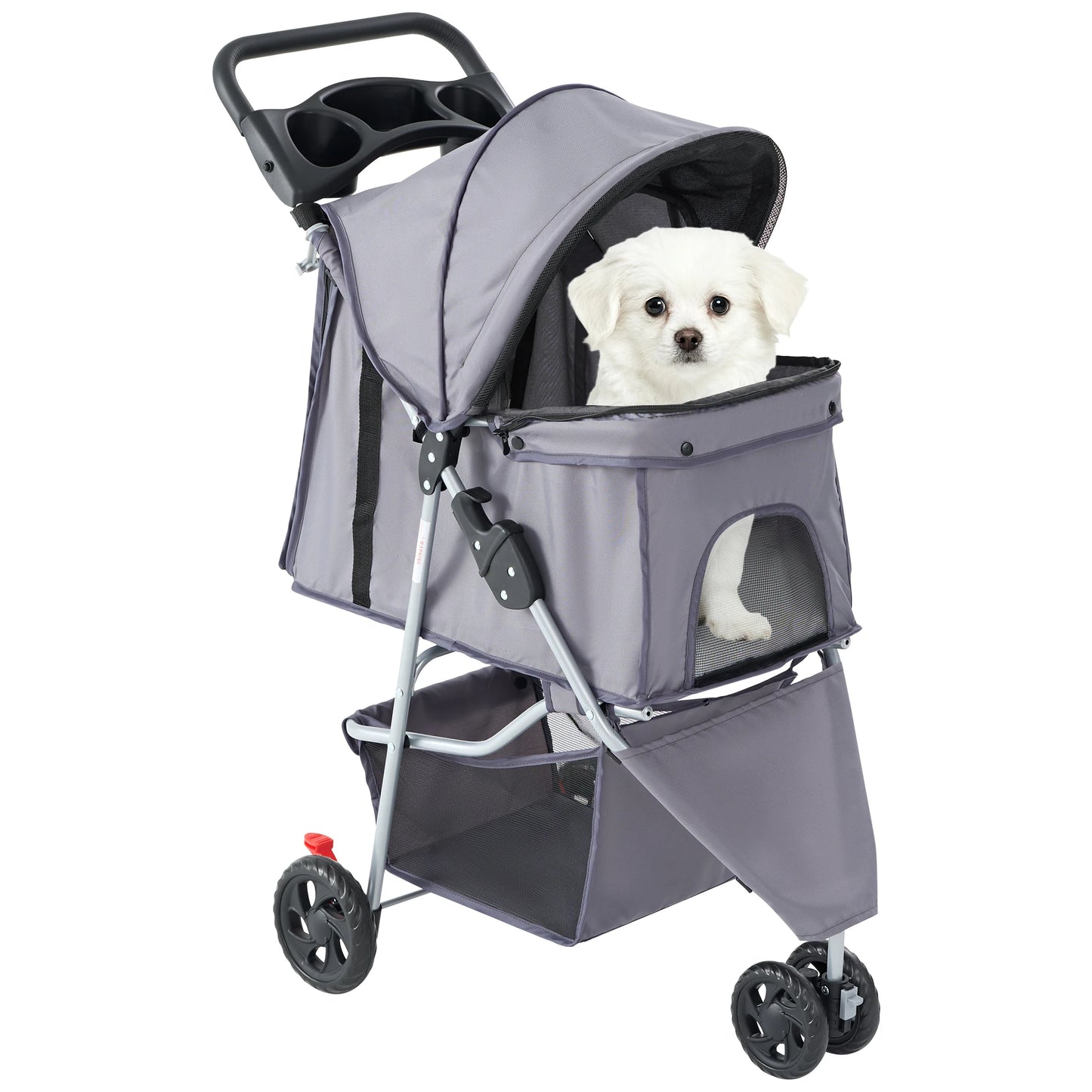 Jhk 3 Wheels Foldable Pet Stroller For Small Dogs And Cats With Mesh Windows