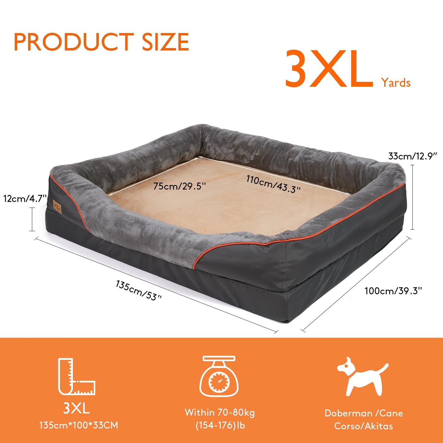 BINGOPAW Large Dog Bed With Removable Washable Cover Anti Allergy