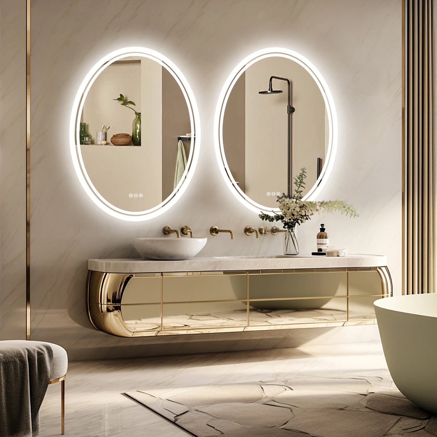 Modern LED Round Bathroom Vanity Mirror With Dimmable Lighting