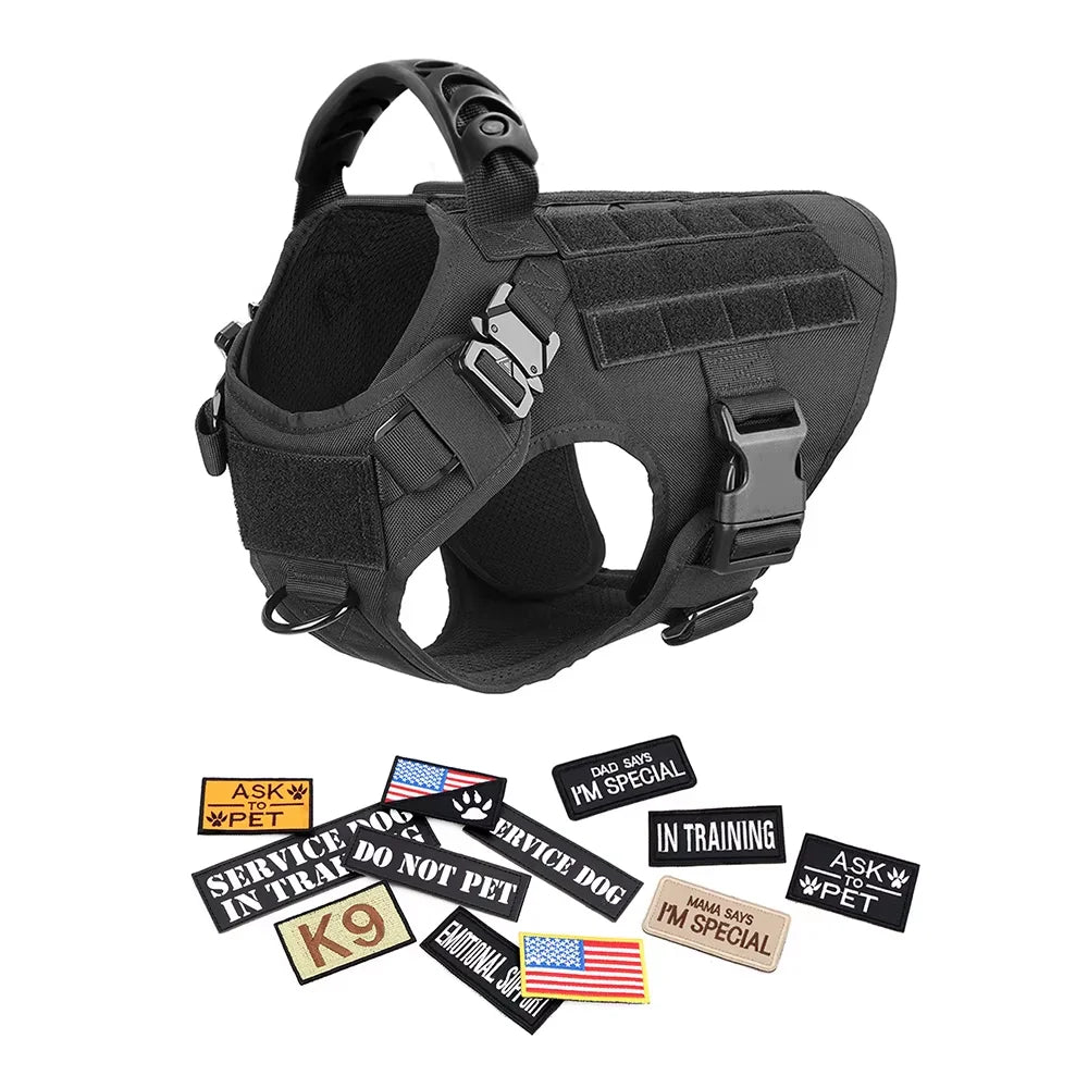 Military Tactical Nylon Dog Harness Vest Collar Leash Training Equipment