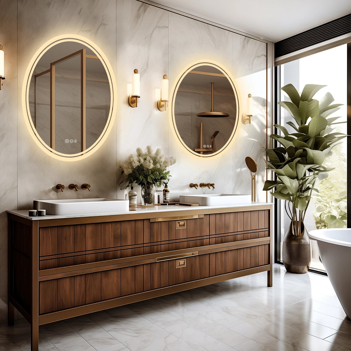 Modern LED Round Bathroom Vanity Mirror With Dimmable Lighting