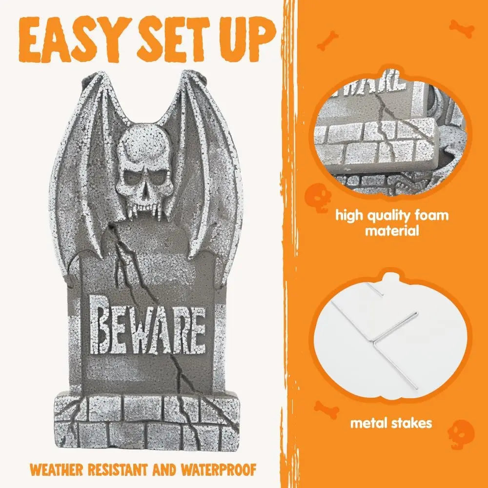 17" Halloween Decorations Outdoor Tombstones 5 Pack Halloween Graveyard Foam Headstones Decor with 12 Metal Stakes for Prop Cemetery Yard Lawn Decorations, Party Supplies Pet and Home Outlet