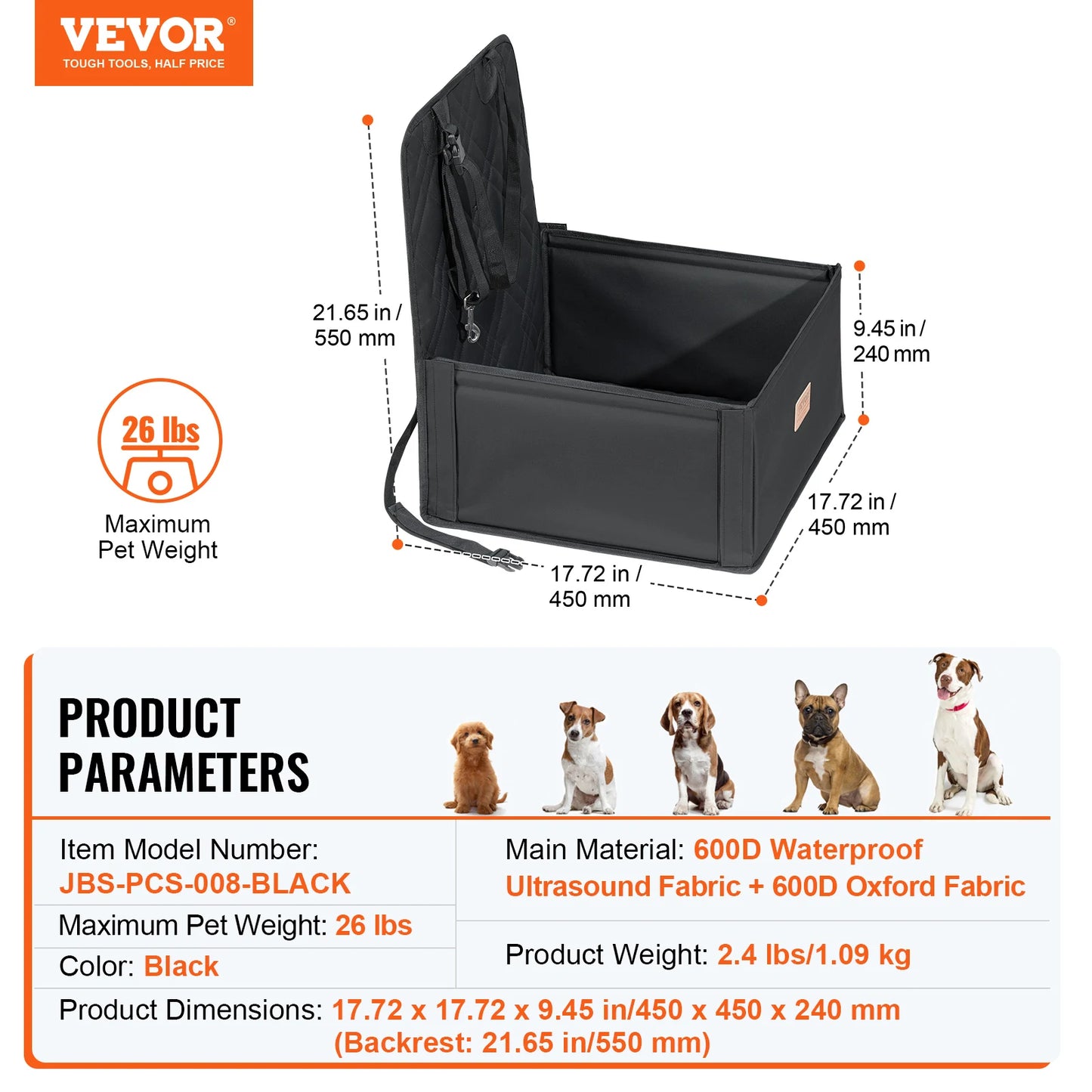 SucceBuy Waterproof Dog Car Booster Seat With Safety Leash For Medium Large Dogs