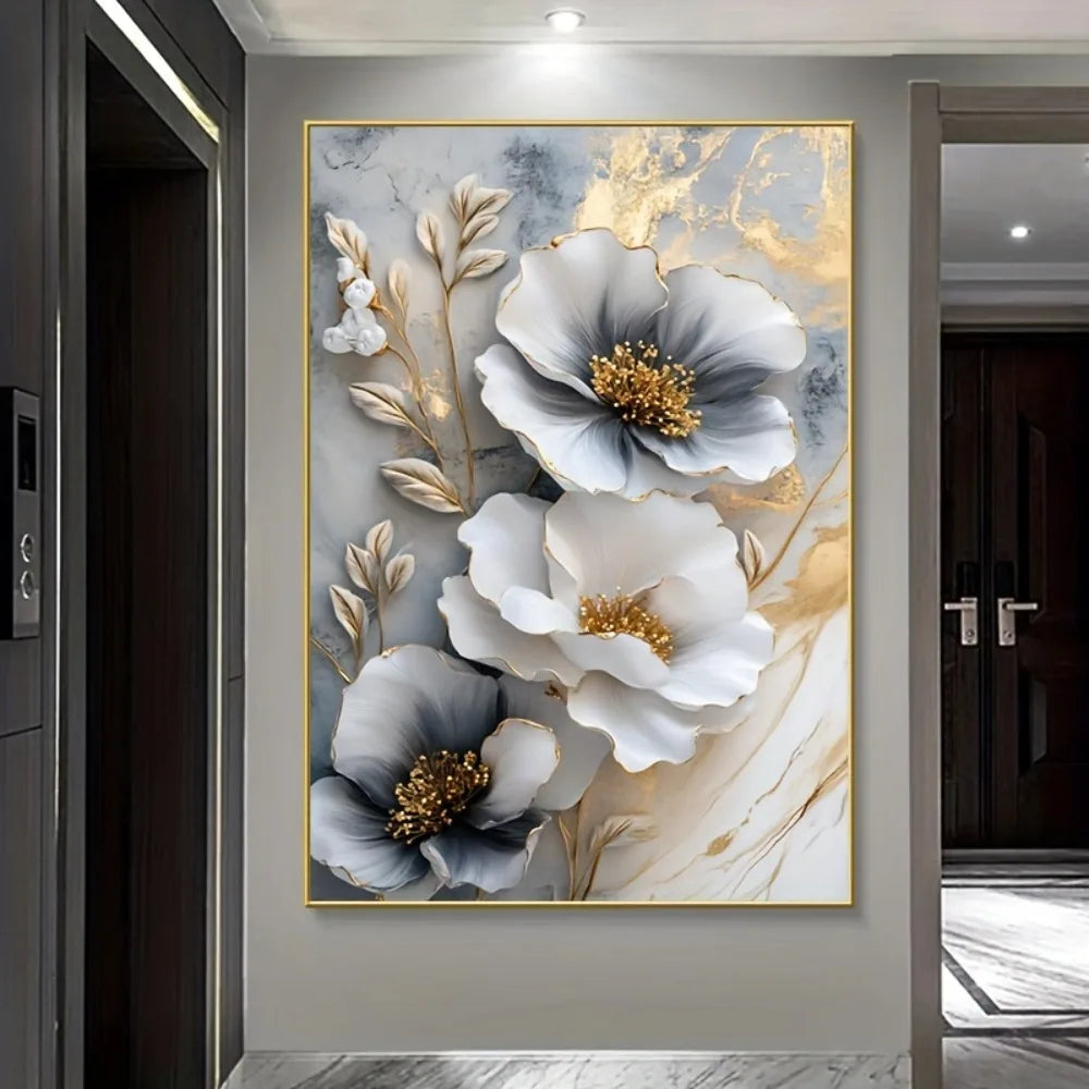 Modern Luxury Floral Canvas Mural, Framed Floral Painting
