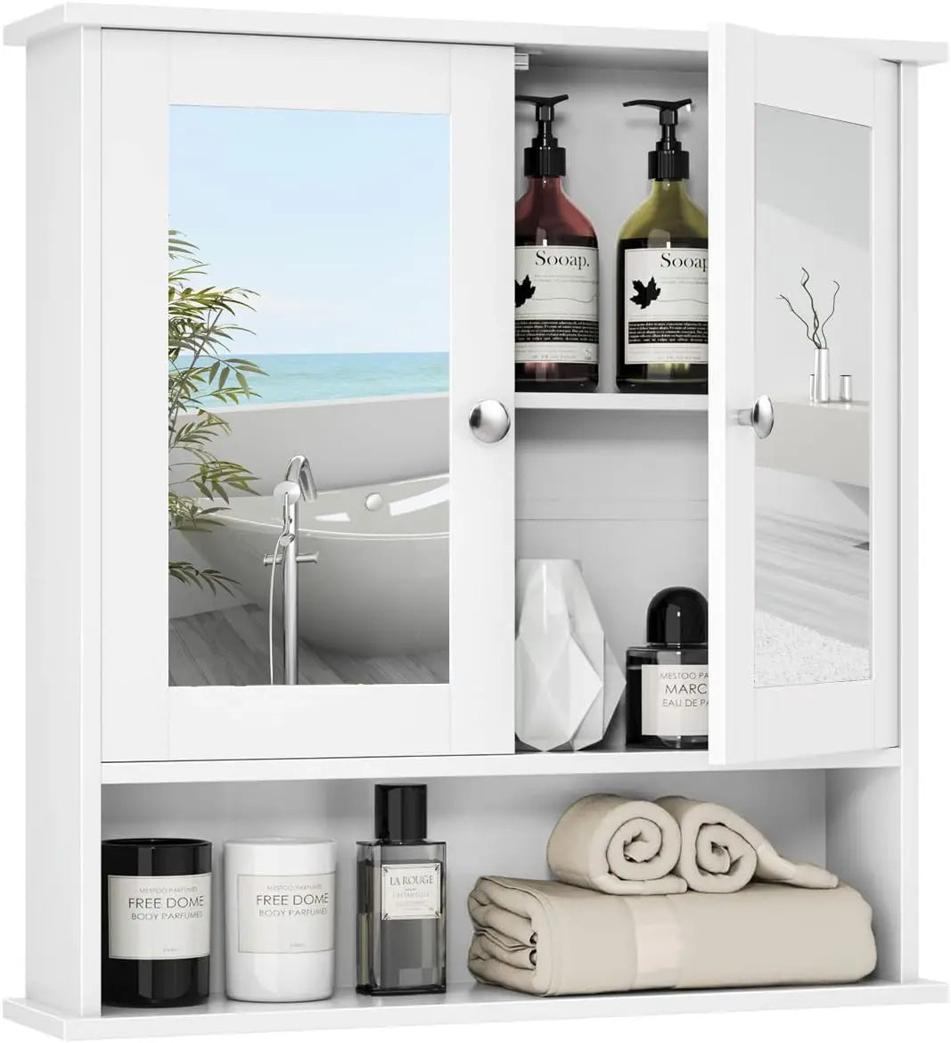 XIUWO Bathroom Medicine Cabinet With Mirror Doors And Adjustable Shelves