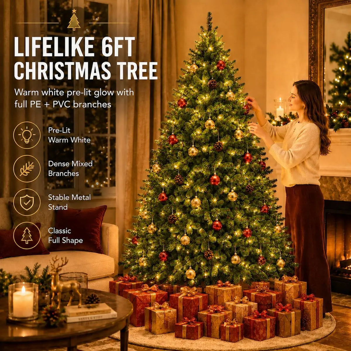 6/4.5/7.5ft Christmas Tree Green Thick and Dense Pine Needle PVC Artifical Christmas Tree with Metal Stand and Dual Color LED Lights Holiday Decoration  for Home Office Party Pet and Home Outlet