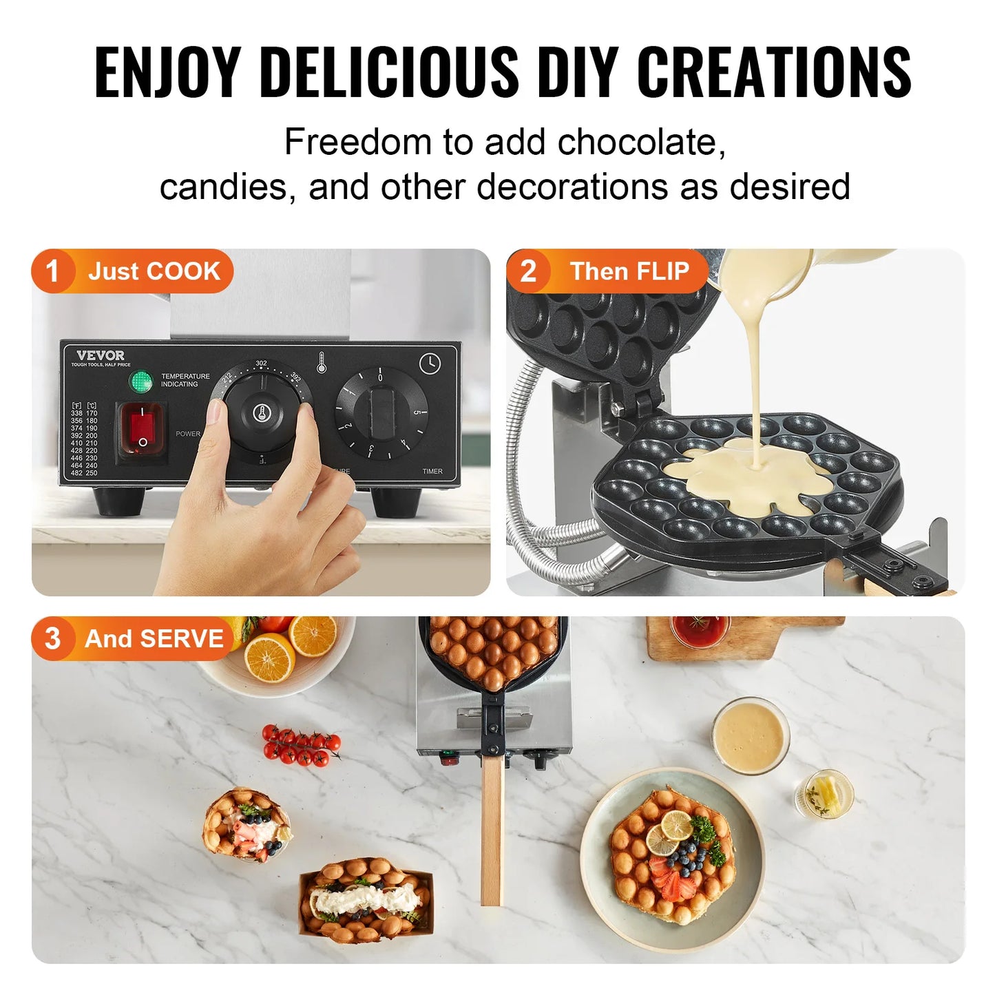 SucceBuy Bubble Waffle Maker 1400W With 180 Degree Rotating Pans