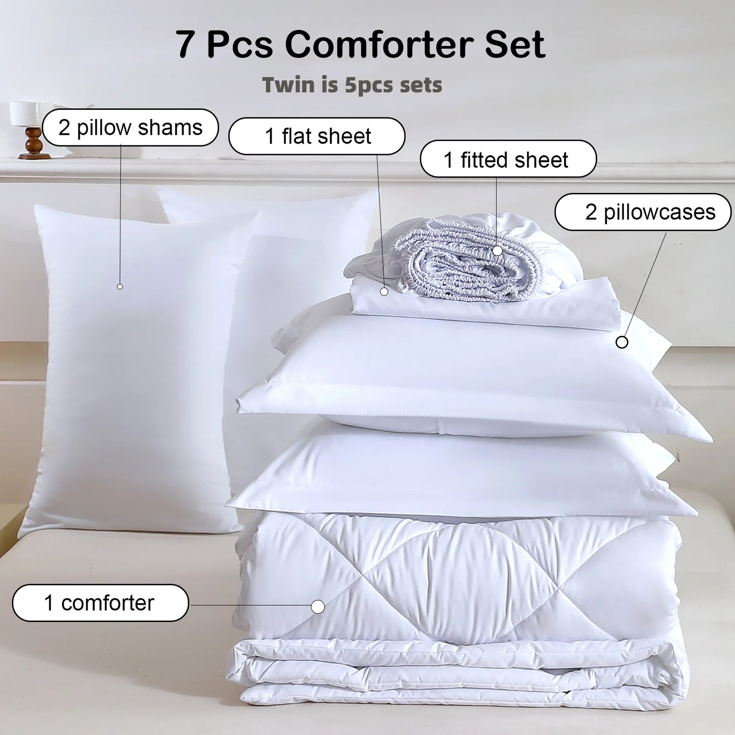 easYum 7-Piece Bedding Set Comforter Flat And Fitted Sheets