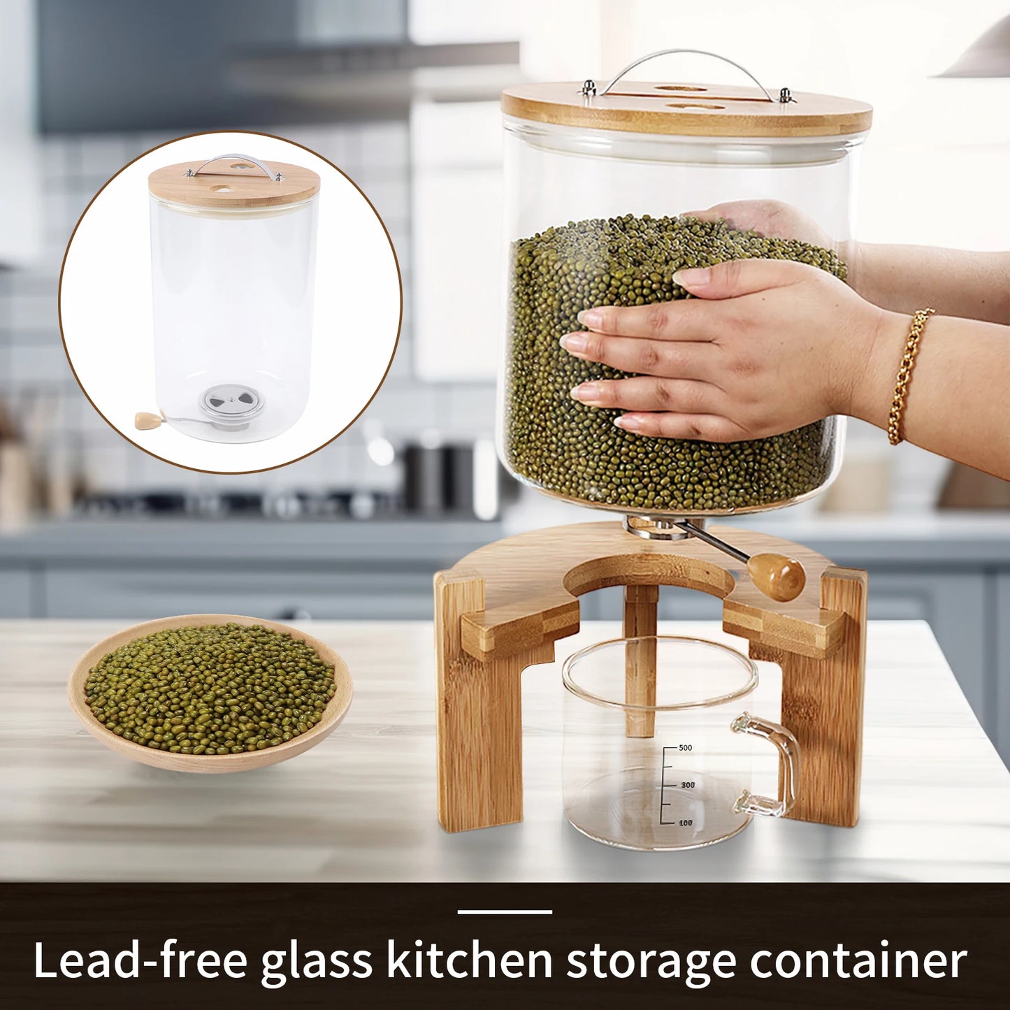 Flour And Cereal Glass Container With Bamboo Lid Airtight Storage