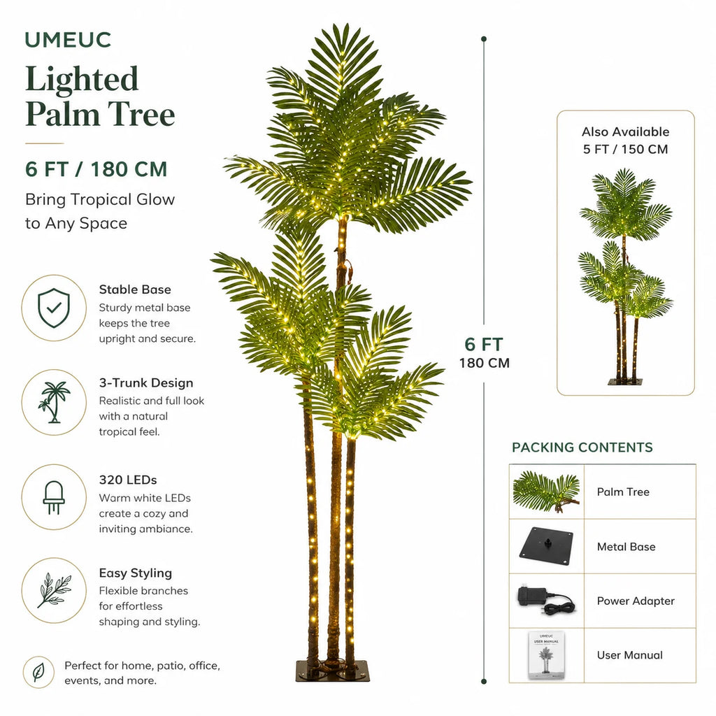 Artificial Palm Tree With LED Lights USB 