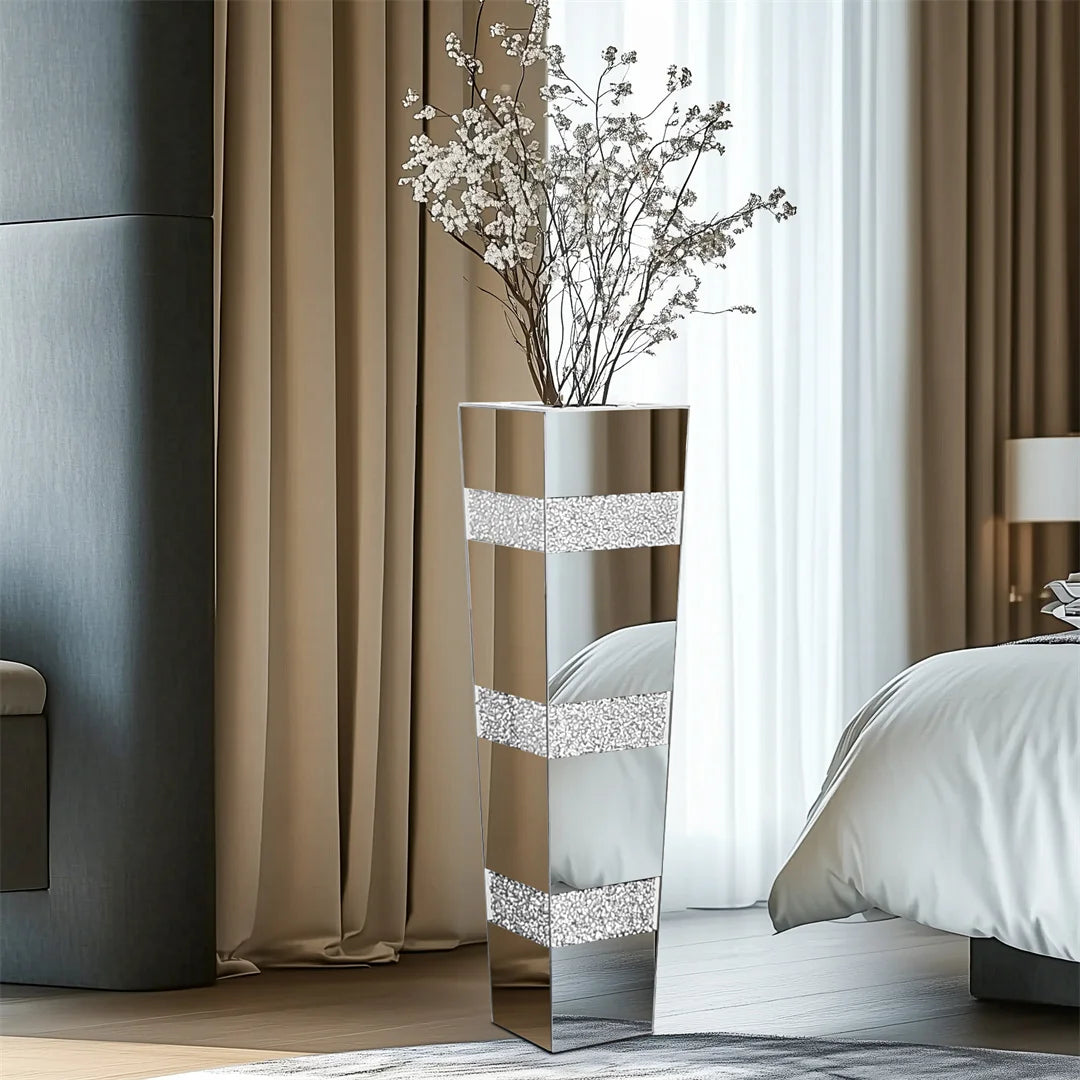 Modern Floor Vase Crystal Mirror Glass Standing Flower Vase
