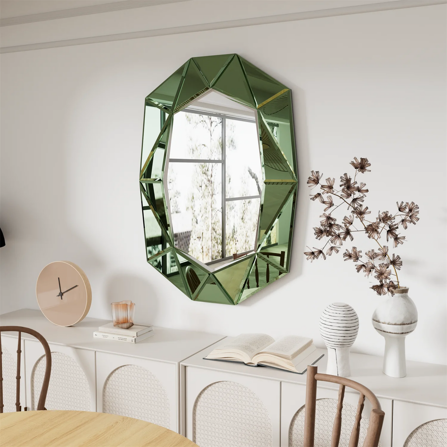 Asymmetrical Venetian Glass Inlay Wall Mirror Decorative Accent