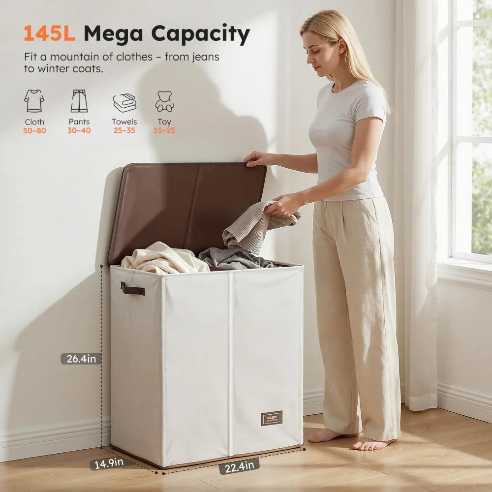 Two-Section Collapsible Laundry Hamper With Lid And Removable Bags