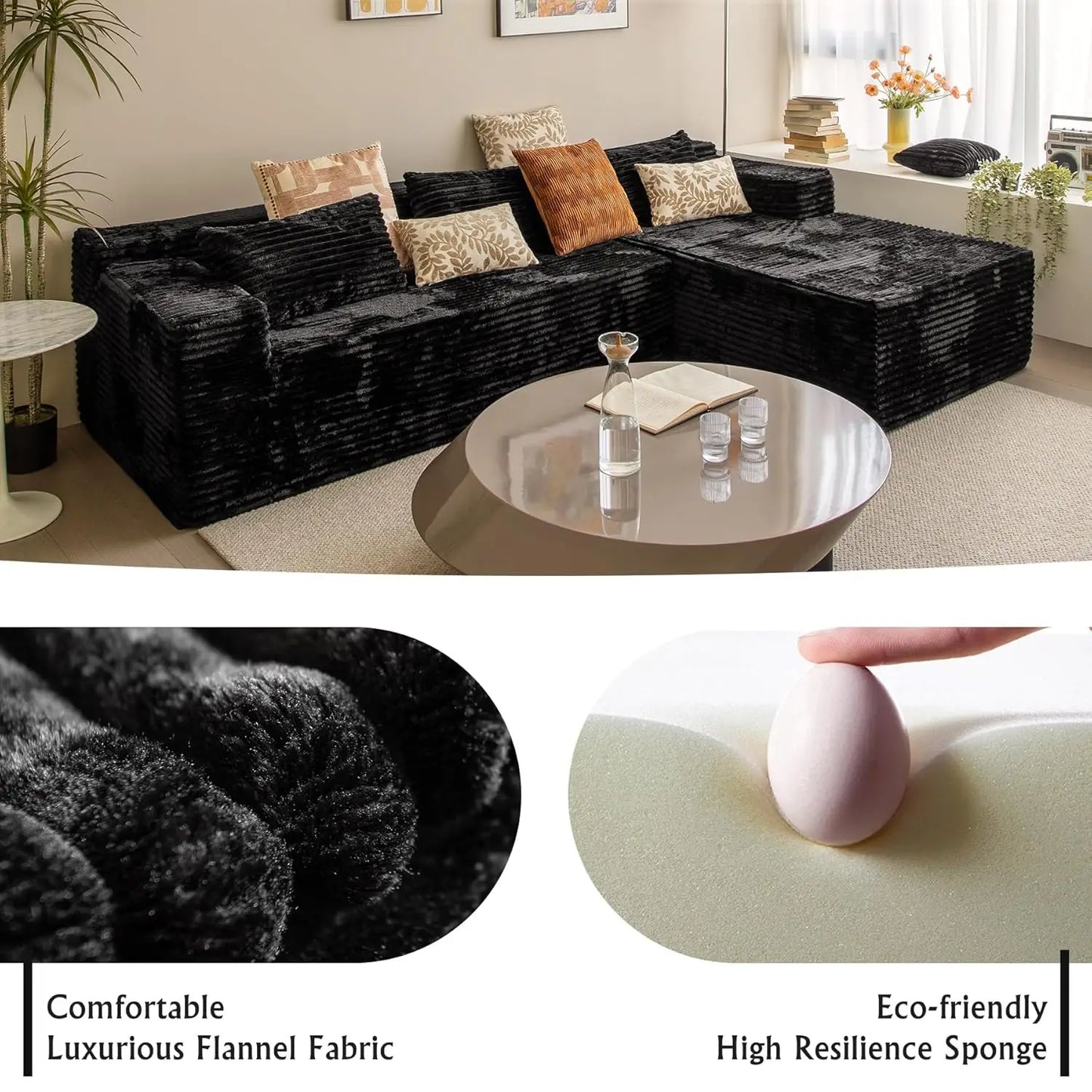 Cloud Corduroy L Shaped Sectional Couch With Chaise