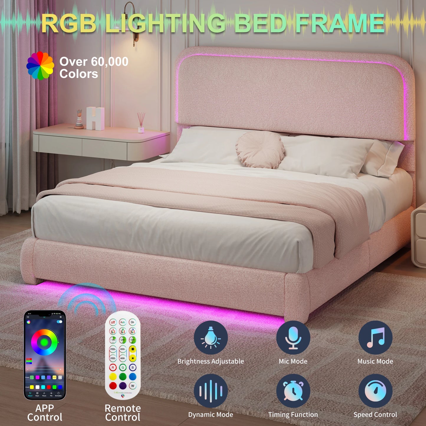 SIBEDS LED Bed Frame With Storage Drawers Upholstered Headboard