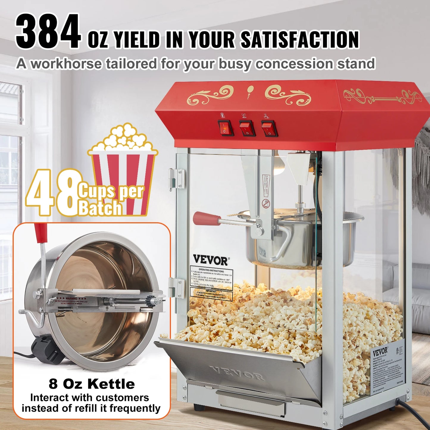 SucceBuy Commercial Popcorn Maker 500W Electric Popper Machine