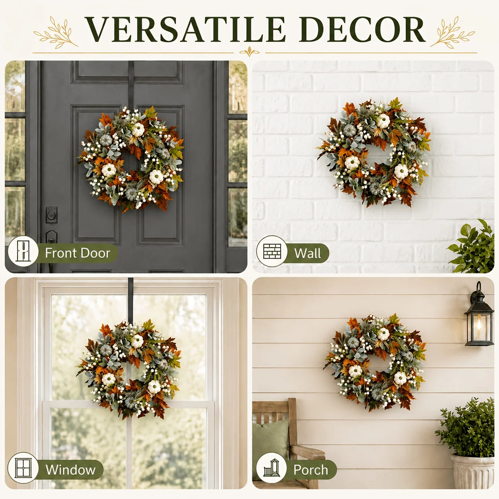 Garlands - All Peony And Pumpkin Wreath Year Round, Leaves And Berries Farmhouse Autumn Wreath, Mixed Leaves - Thanksgiving Wreaths for Indoor Outdoor, Artificial Fall Wreaths for Front Door Rustic Pet and Home Outlet