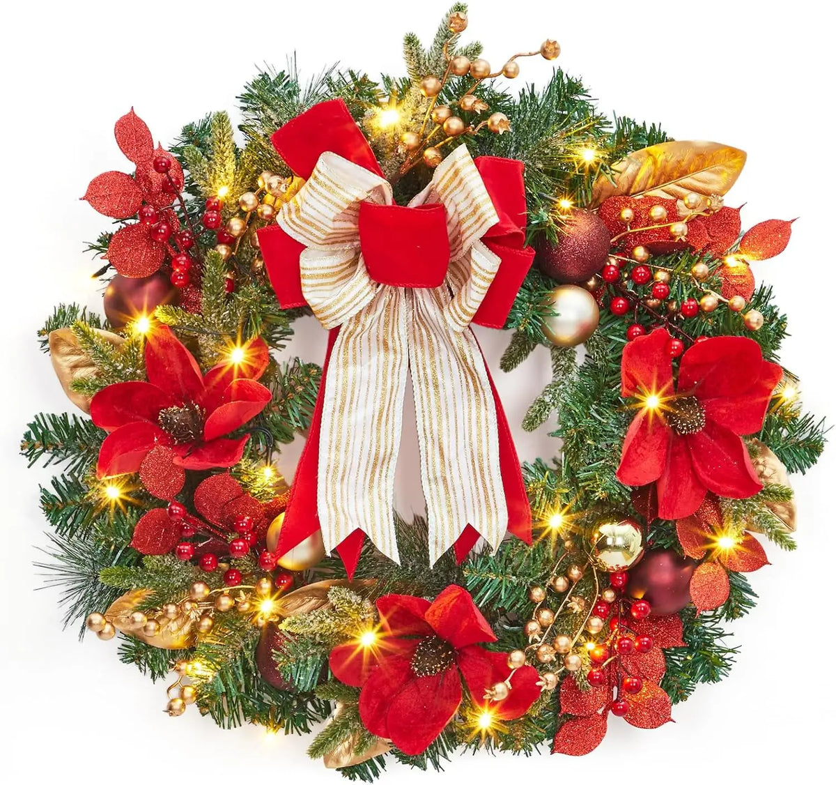 Garvee 24 Inch Christmas Red Fruit Wreath Suitable for Door Hanging Decoration Pre-Lit Christmas Wreaths Accent Decor for Wall, Window, Home, Office, Winter Holiday Pet and Home Outlet