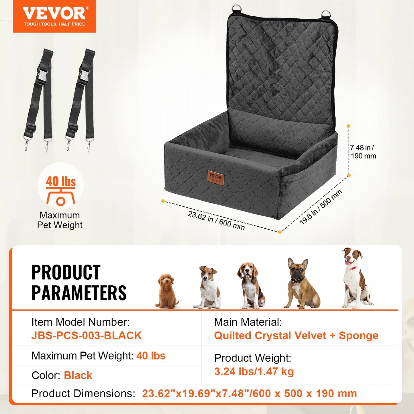 SucceBuy Waterproof Dog Car Booster Seat With Safety Leash For Medium Large Dogs