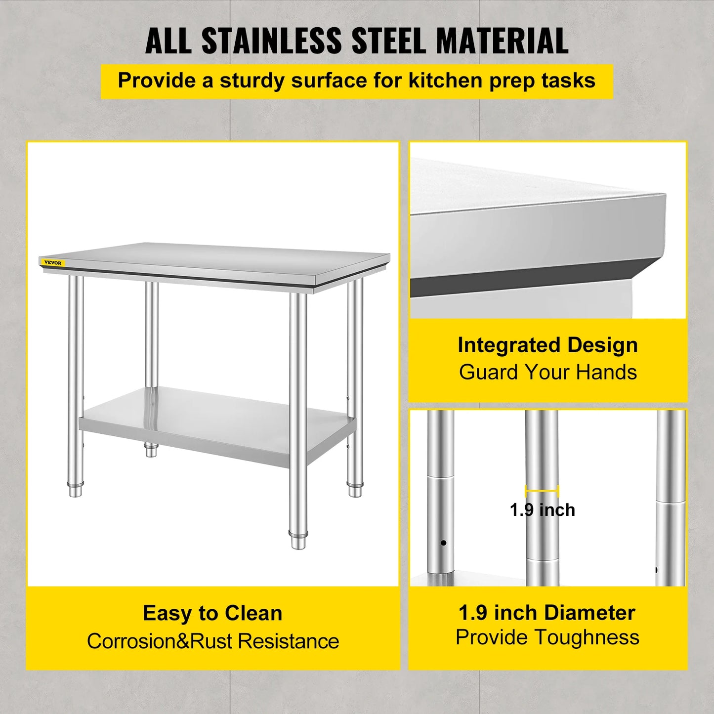 Commercial Stainless Steel Kitchen Work Bench With Undershelf