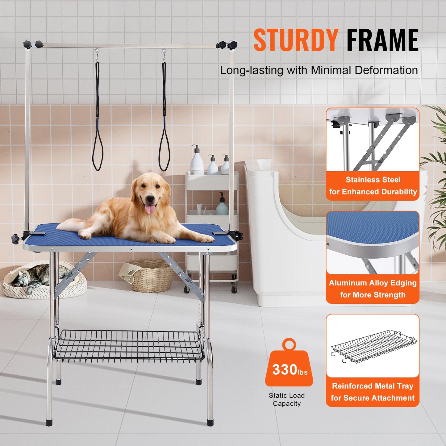 Foldable Pet Grooming Table Stainless Steel Two Arms With Loop