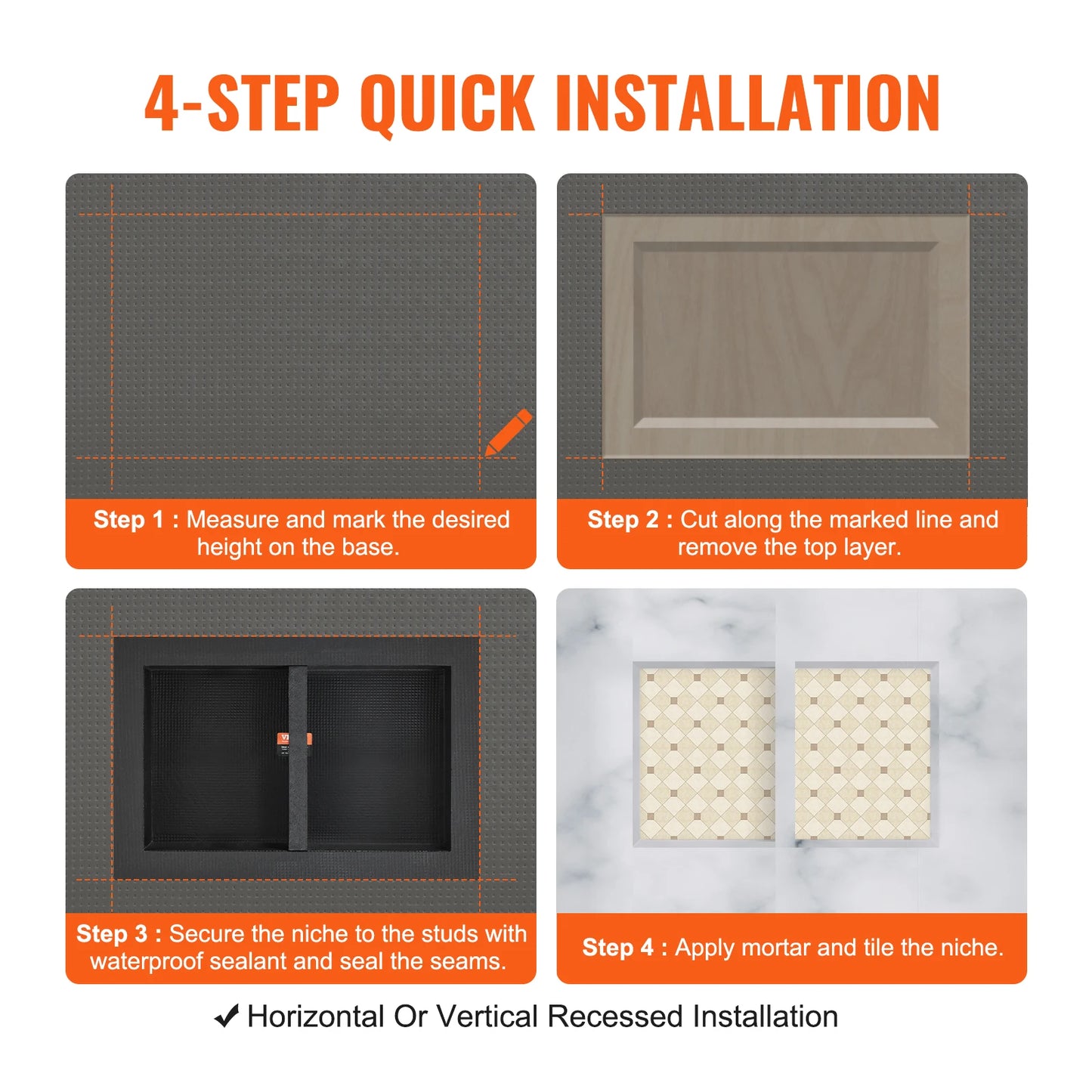 Shower Niche Shelf Organizer For Tile Corners Recessed Storage