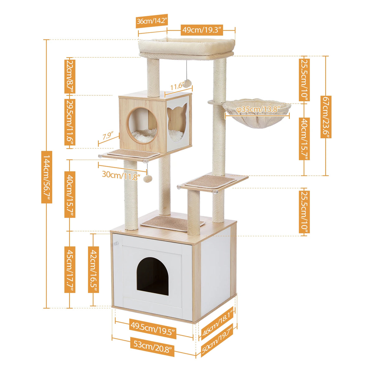 Pawz Roofer Multi Level Cat Tree With Scratching Posts Hammock